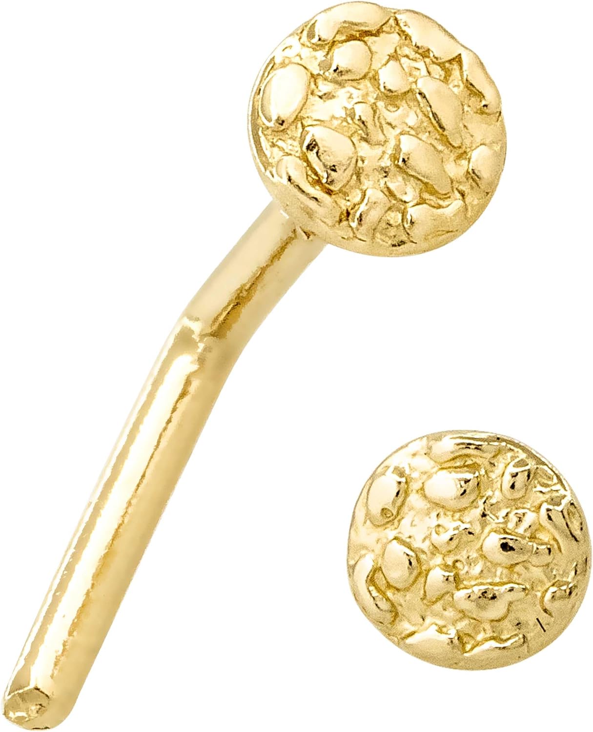 Jewelry Avalanche Solid 14K Yellow Gold Nugget Round Nose Stud, Round Shape Nose Ring 20G L-Bend, Ball-end, Nose Screw Stud, Unisex Nose Ring