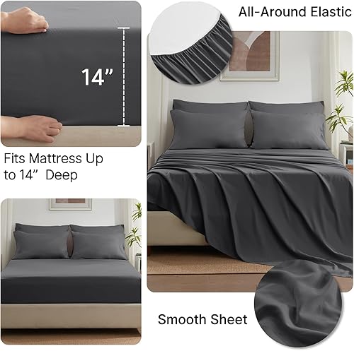 Miniatura 5 de Anluoer Juego de edredón de cama tamaño King en una bolsa de 7 piezas, color gris oscuro con sábanas, juegos de ropa de cama para todas las