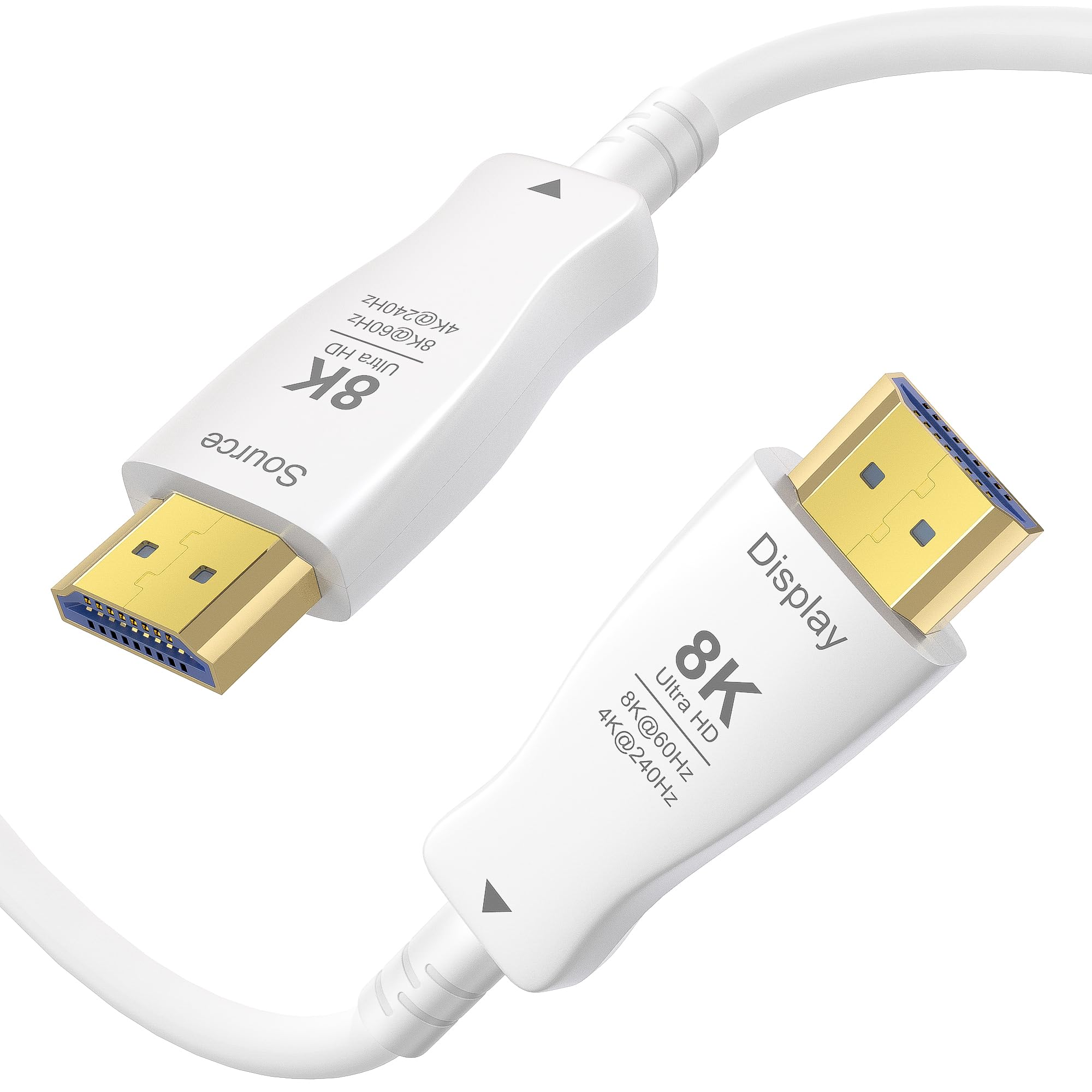 Cavo HDMI in fibra ottica 8K, 9 m, 8 K a 60 Hz, 4K a 240 Hz, 4K a 120 Hz, cavo HDMI 2.1 sottile bianco 48 Gbps ad altissima velocità, HDR dinamico, eARC, HDCP 2.2, 2.3, compatibile con PS5, Xbox, TV