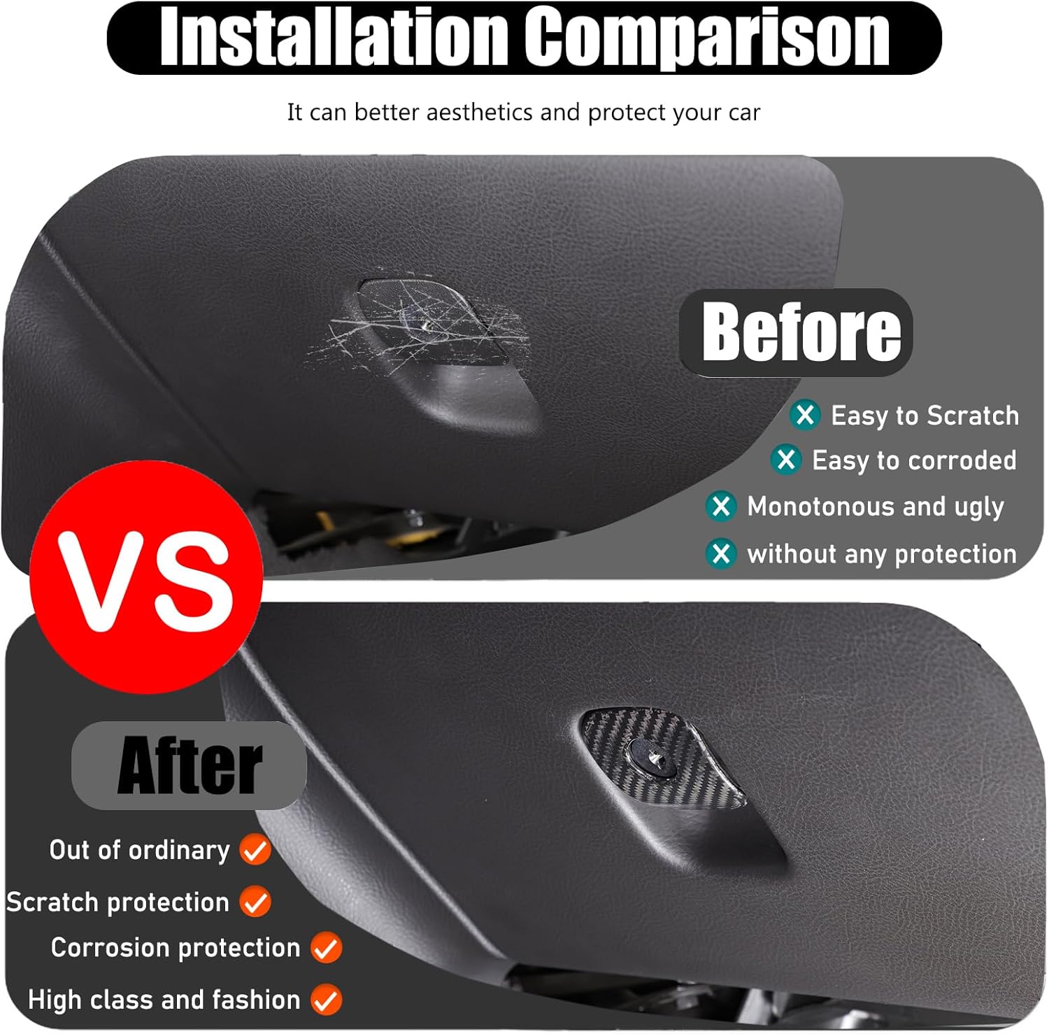 Dry Carbon Fiber Co-pilot Glove Box Keyhole Panel Cover Compatible with 2005-2013 Corvette C6 Center Console Glove Door Handle Sticker Interior Accessories (Black)