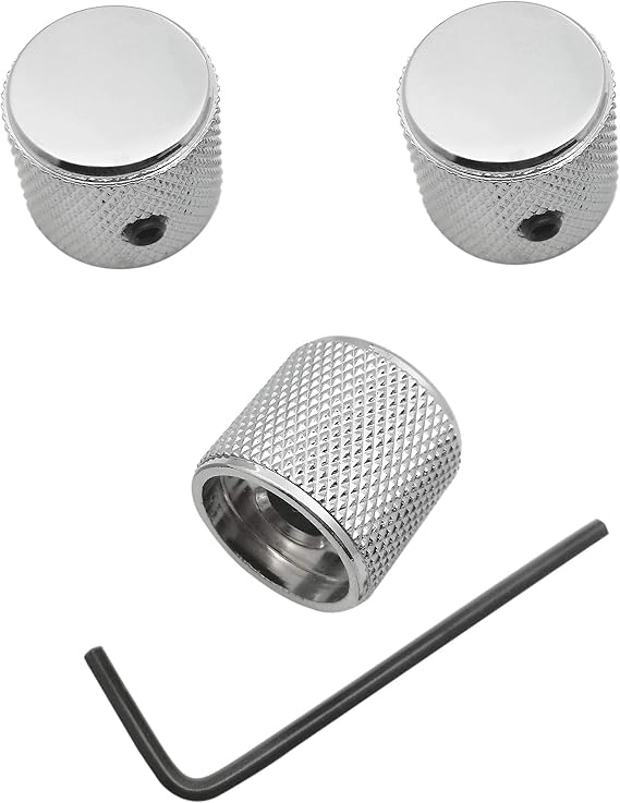 Guyker 3Pcs Guitar Control Knobs for 1/4(6.4mm) Dia. Shaft Pots - Dome Potentiometer Knob Compatible with Fender TL Style Electric Guitar or Precision Bass (Chrome)