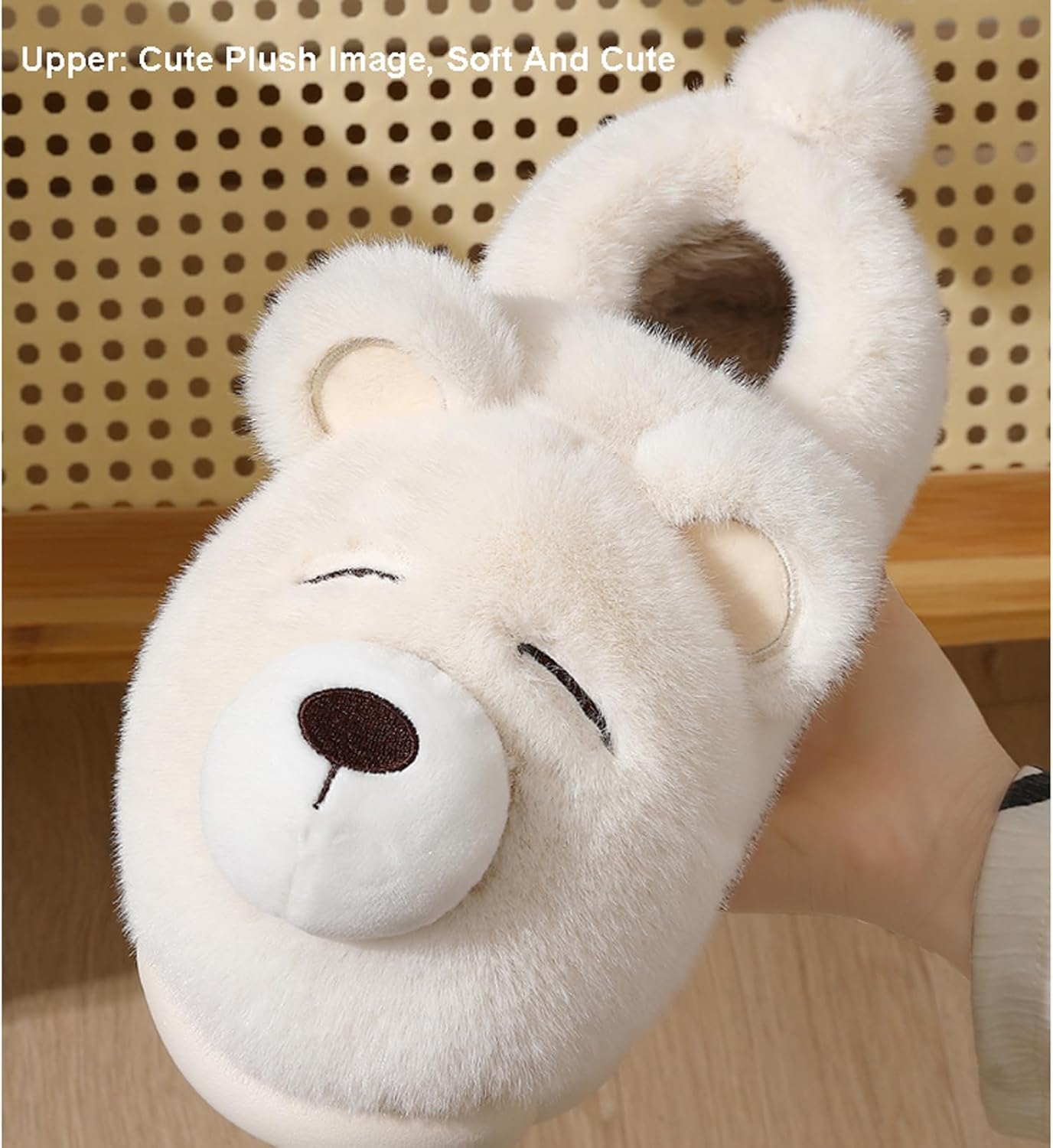 Genérico Lindas Pantuflas De Oso Polar, Antideslizantes Y De Felpa Cálida