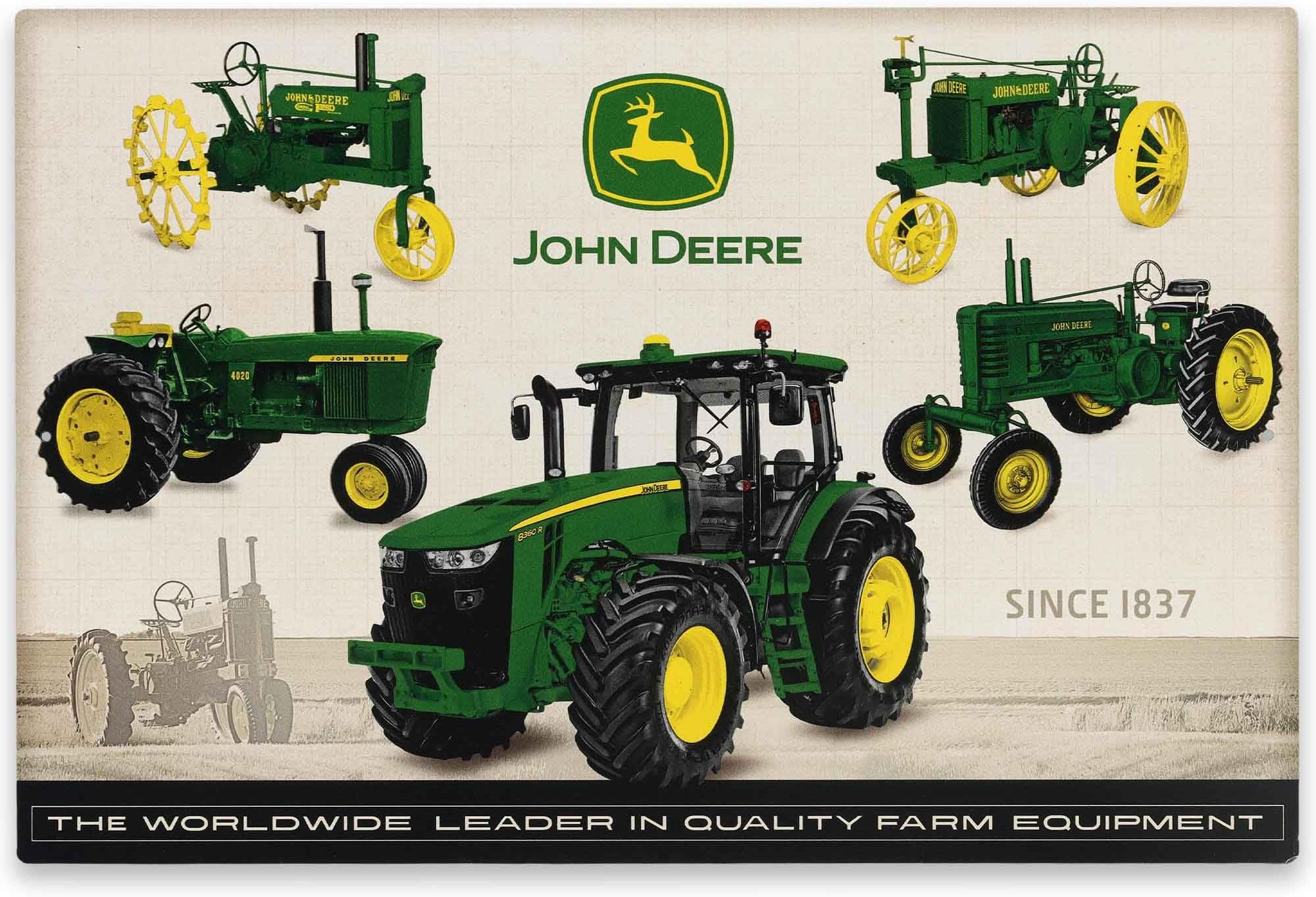Open Road Brands John Deere Farm Equipment Collage Metal Sign - Vintage John Deere Sign for Garage, Shop or Man Cave
