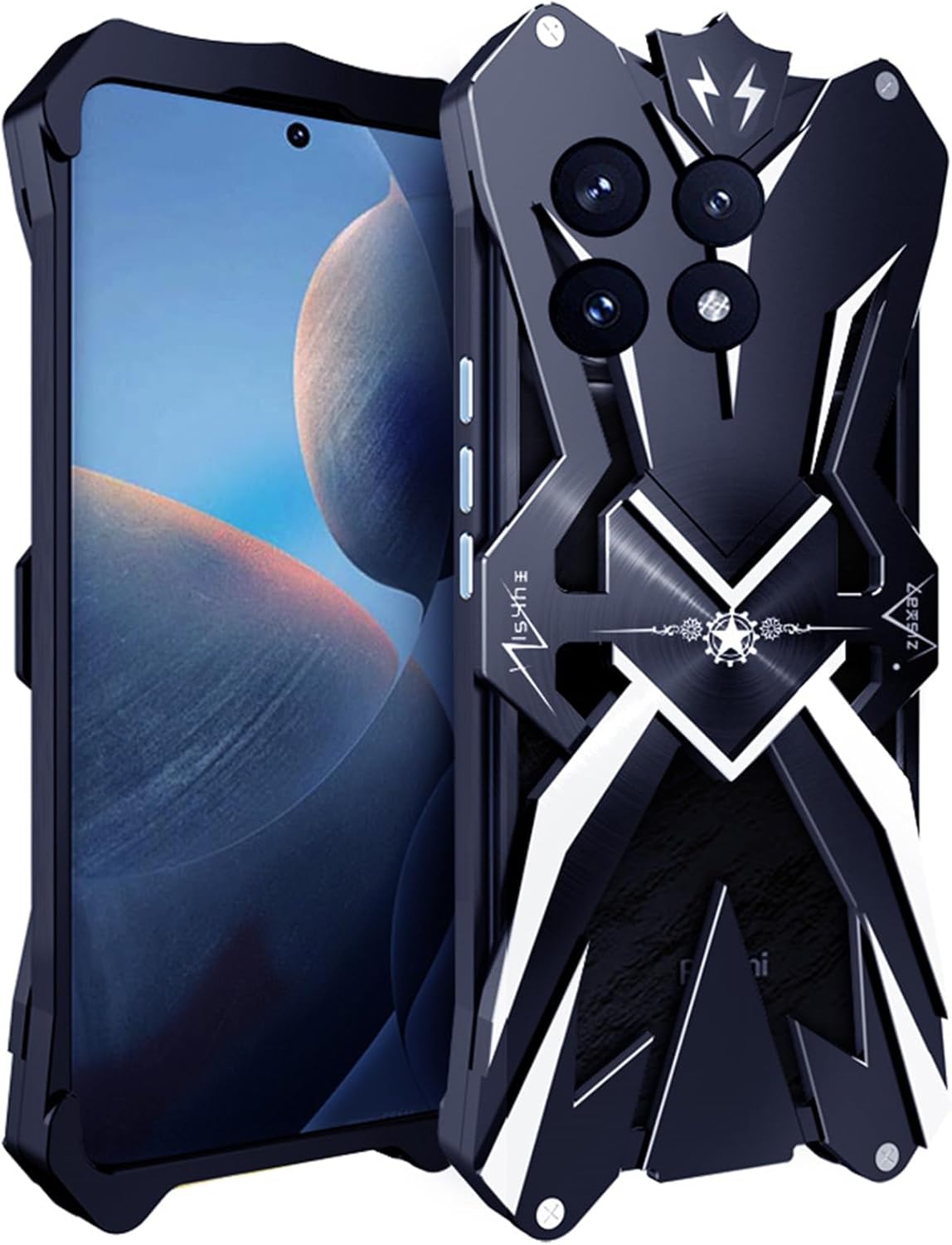 DAYJOY Cool Design Aluminum case Compatible with Xiaomi 12 Pro/12S Pro,Rock Punk Style Arm Shield Premium Aerospace Aluminum Metal Shockproof Bumper Frame Cover Case