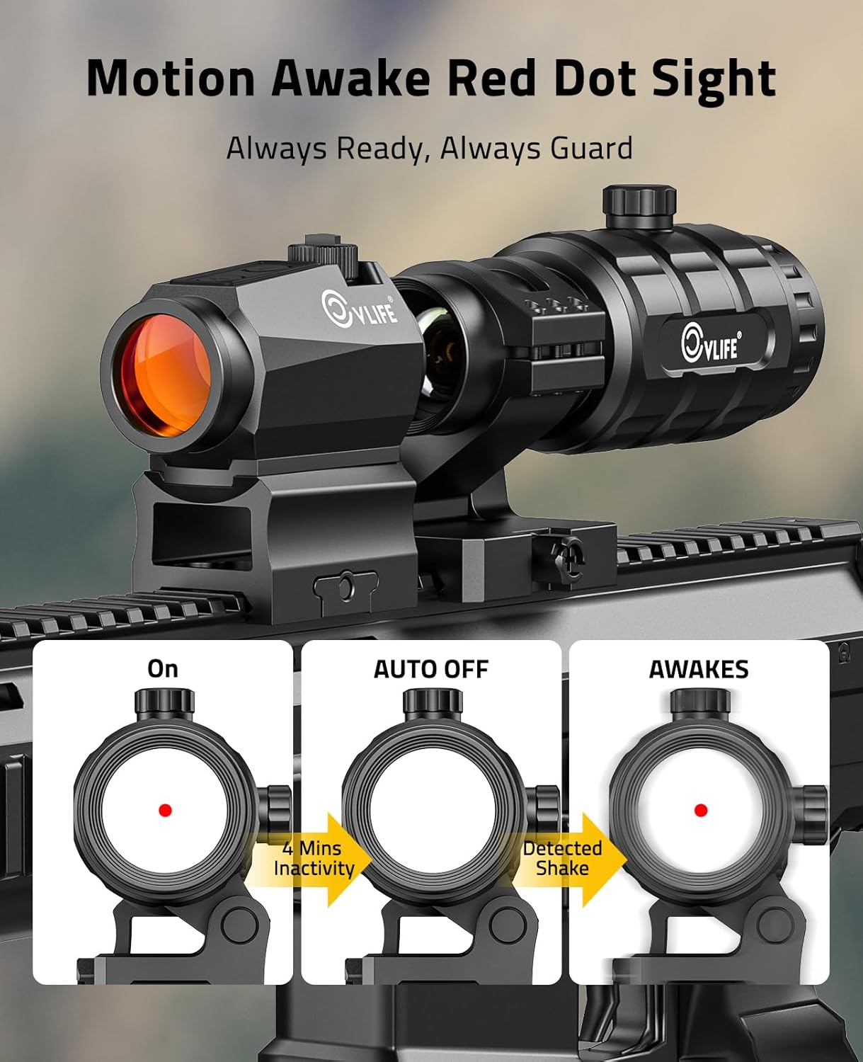 CVLIFE JackalHowl Red/Green Dot Sight & 3X Magnifier Combo Set, 2 MOA Motion Awake Red Dot Optics and Flip-to-Side Magnifier Kit, Absolute Co-Witness Mount