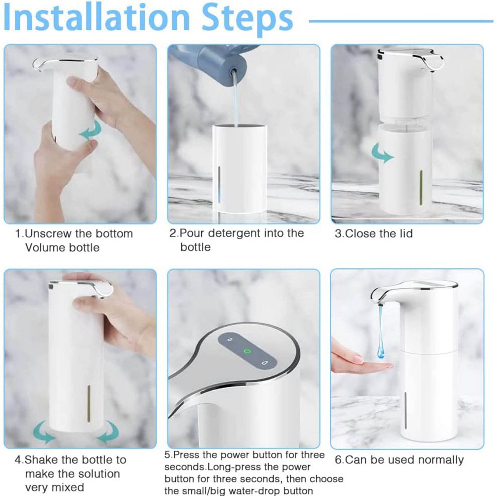 2X Dispenser di sapone automatico Touchless USB ricaricabile elettrico dispenser di sapone liquido impermeabile volume regolabile 450 ml