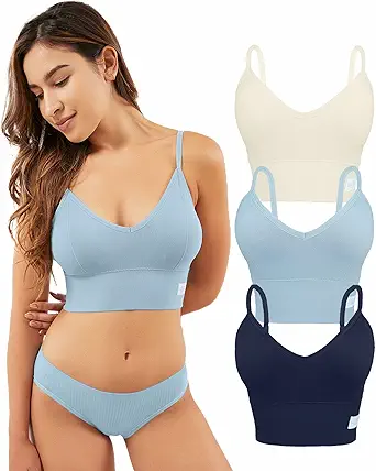 Livona 3 Pack Sports Bras for Women- Wireless Soft Workout Bra, Padded Fitness Bralette, Comfort Crop Cami Tank S-XXL