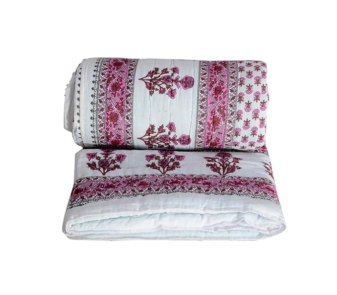 SIBLEY Jaipuri Rajasthani Traditional Light Weight Pure Cotton Single Bed Soft Jaipuri AC Quilt/Razai Floral Print (Size 85 X 55 inch Hand Stitch Including) Pink