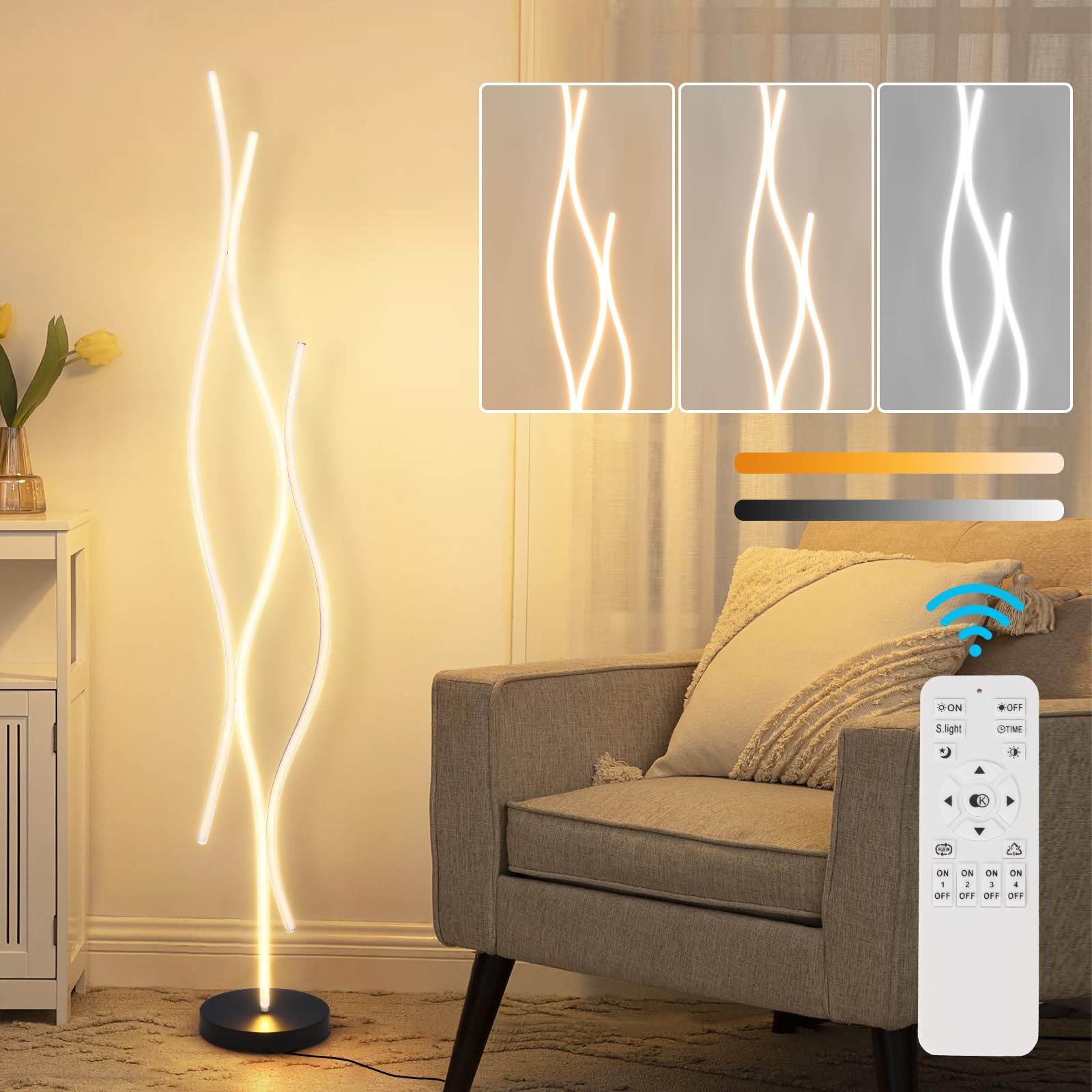 Modern Floor Lamp for Living Room,Dimmable LED Floor Lamp,57 inch Modern Floor Lamp 3000K Corner Reading lamp for Bedroom