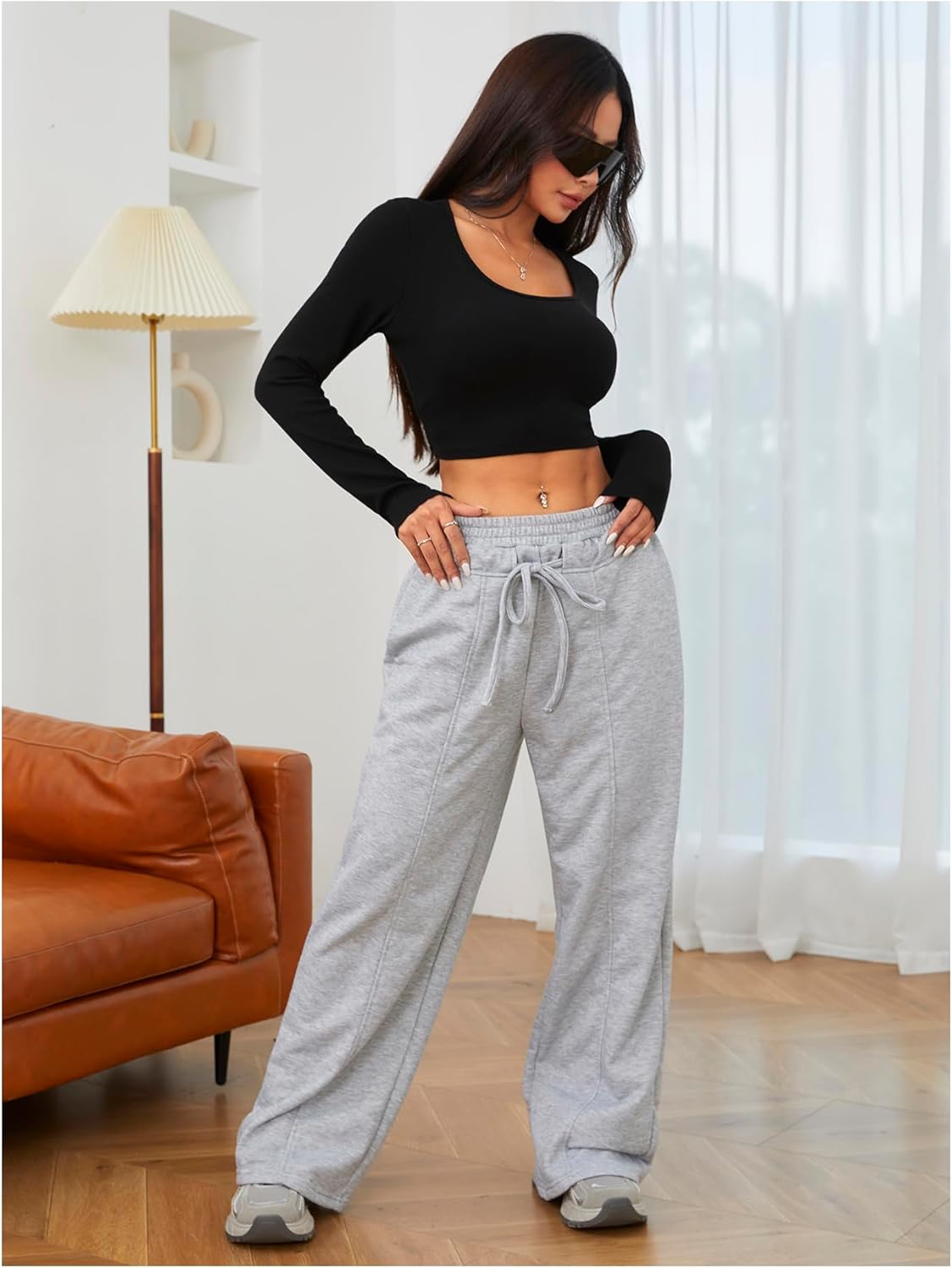 Verdusa Women's Square Neck Slim Fitted Crop Top Tee Long Sleeve T Shirt - Image 7