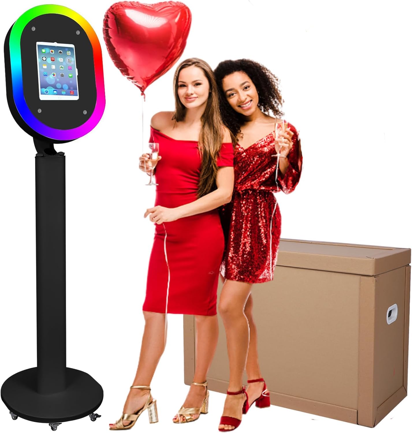 ZLPOWER Photo Booth for Any Ipad Photo Booth Stand Shell with Free Custom Logo Remote Control RGB Beauty Ring Lights Portable Photobooth Machine and Honeycomb Box Perfect for Parties Wedding Events