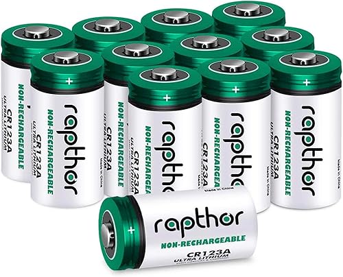 Rapthor Baterías de litio CR123A de 3 V, paquete de 12 unidades de 1650 mAh de alta capacidad CR123 CR17345, protección PTC, no recargable, batería