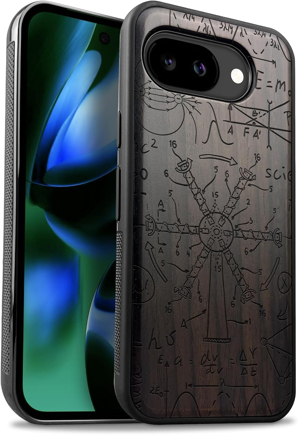 Carveit Magnetic Wooden Case for Google Pixel 10a Case, Wood Artisan Engraved & Soft TPU Shockproof Cover, Compatible with MagSafe Wireless Chargers (Deep Sea Power) Walnut