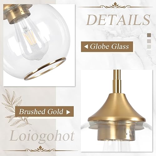 Miniatura 3 de Luces colgantes para isla de cocina, lámpara colgante dorada de granja con pantalla de globo de vidrio transparente, lámpara colgante de vidrio de 7