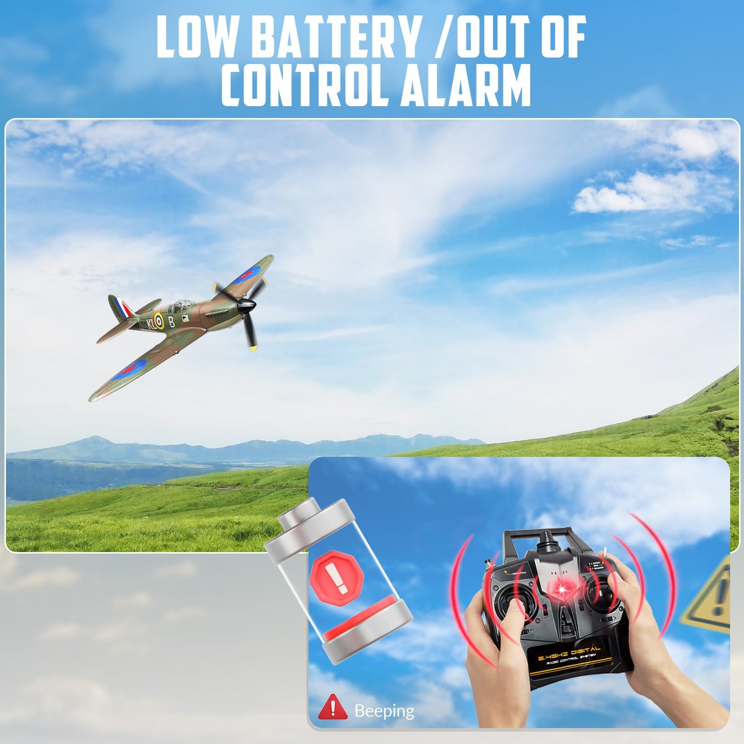 RC Plane Spitfire Fighter 2.4Ghz 4CH Remote Control Aircraft Ready to Fly for Adults Airplane Radio Controlled Plane with Xpilot Stabilization System 761-12
