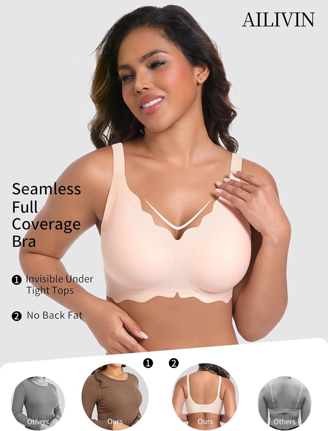 AILIVIN Women's Seamless Bras Wireless Scalloped Push Up Bras Soft No Underwire Comfort Full Coverage Bralettes - Image 5