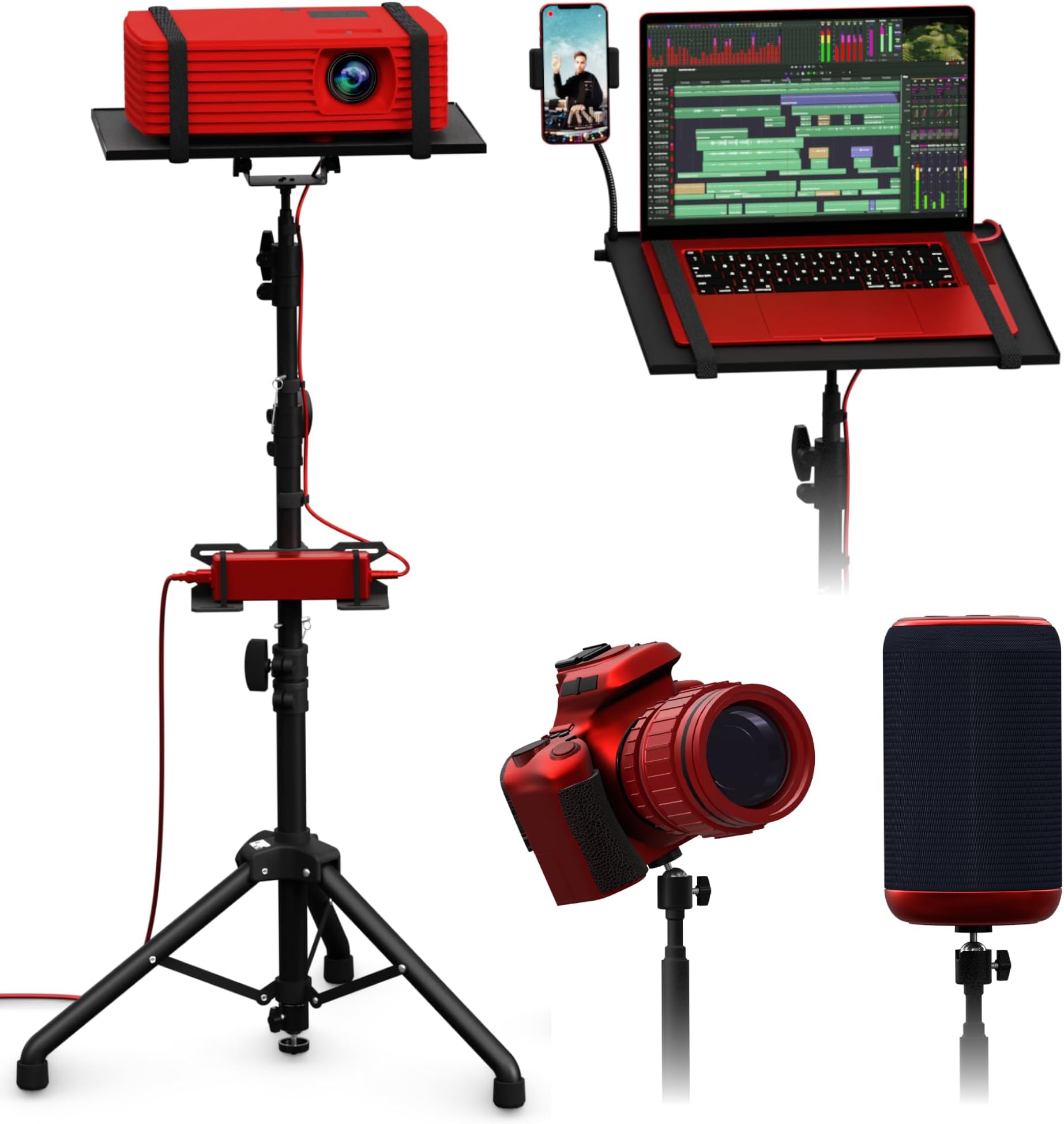Projector Tripod Stand, Height Adjustable 26" to 59" & Floor Projector Stand, Portable Laptop Stand, Camera & Light & Ball Head Stand โ Well-Made, Easy-to-Adjust, DJ Rack & Music or Movie stand