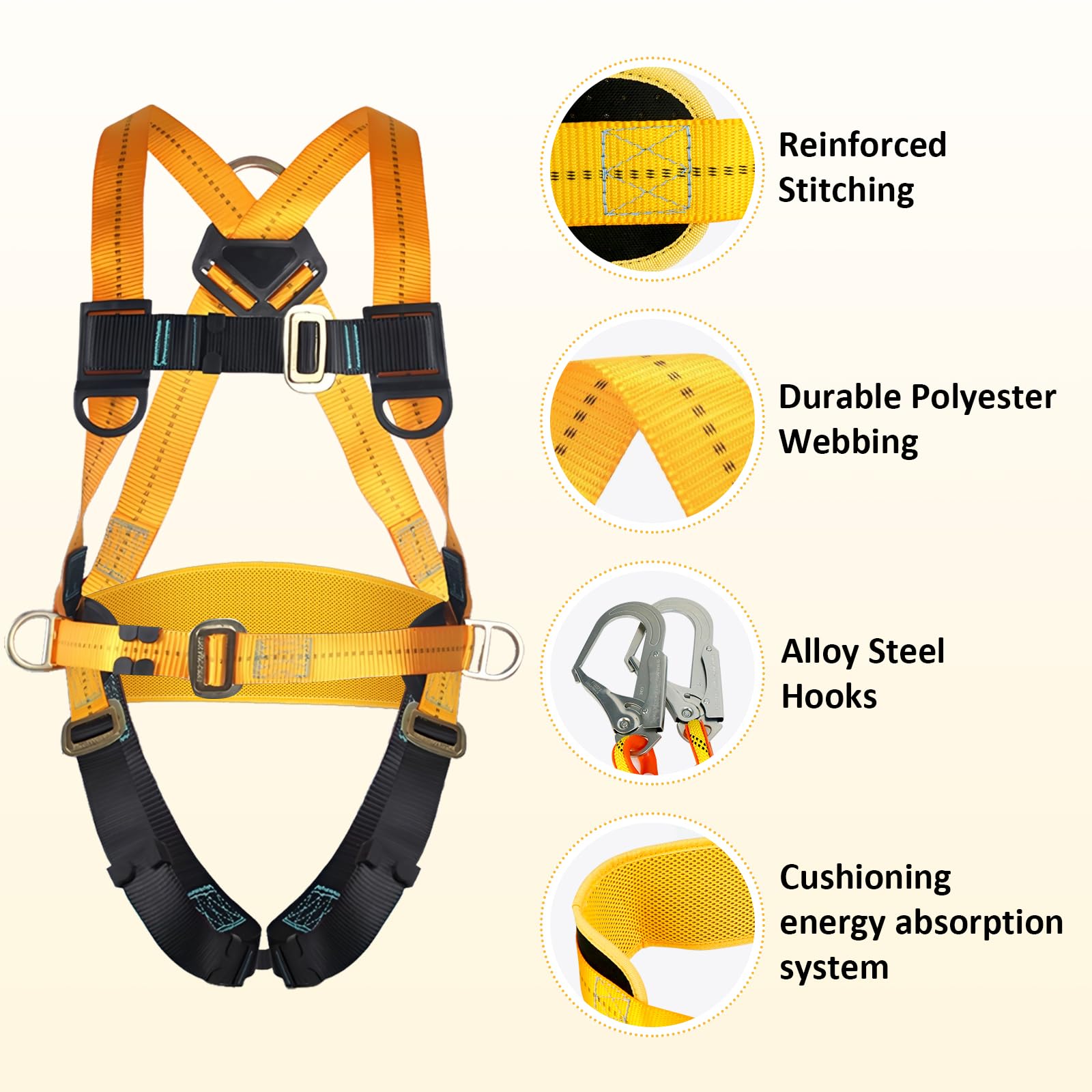 Imbracatura di sicurezza anticaduta con doppia fune e ganci, imbracatura corpo intero regolabile per uomo, edilizia, arrampicata, tetti, lavori esterni, carico max 100 kg, conforme EN 361/354/355