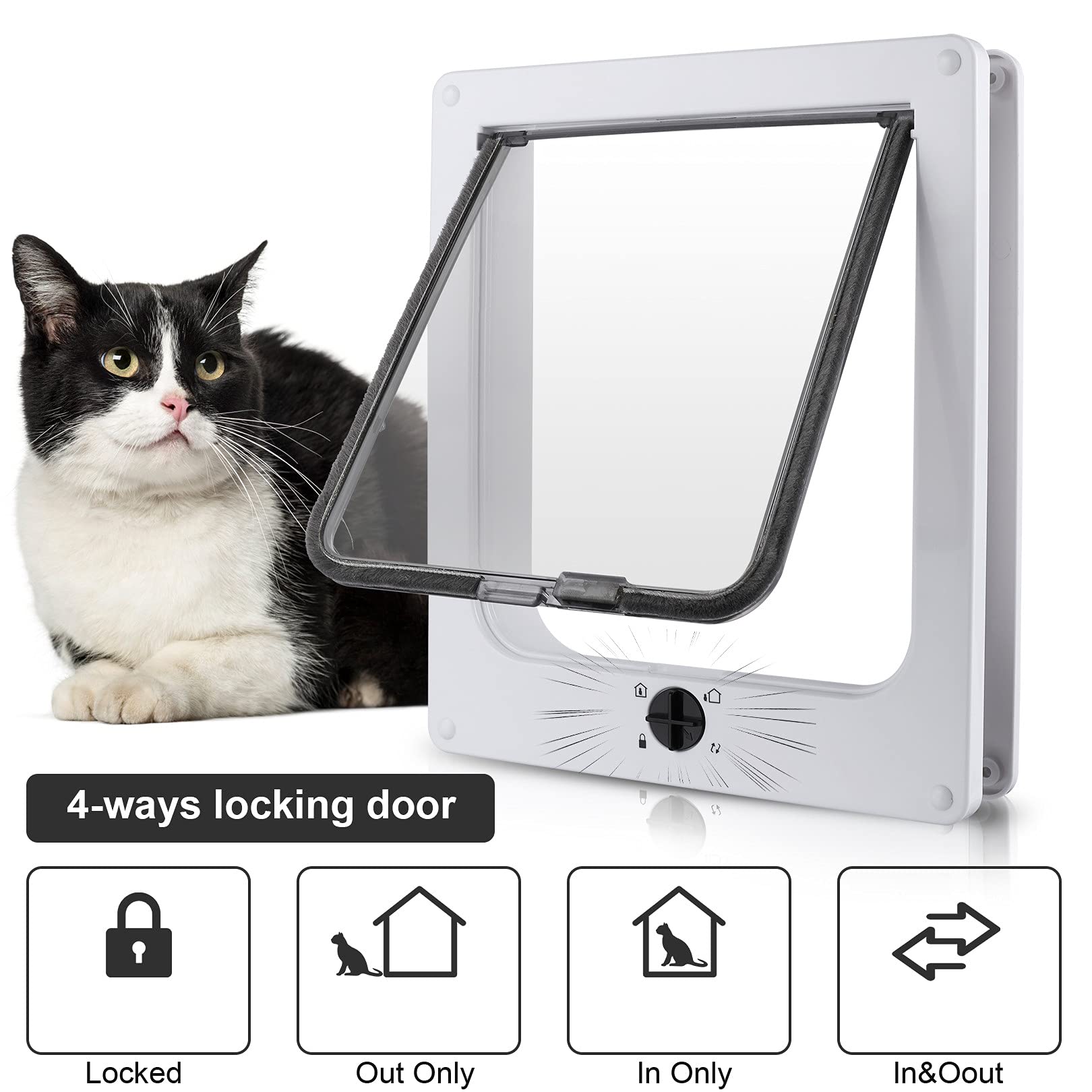 Sailnovo Cat and small dog hatch with 4 way closure, easy to install, with telescopic frame, flap flap, 25 x 29 x 5.5 cm - Image 4