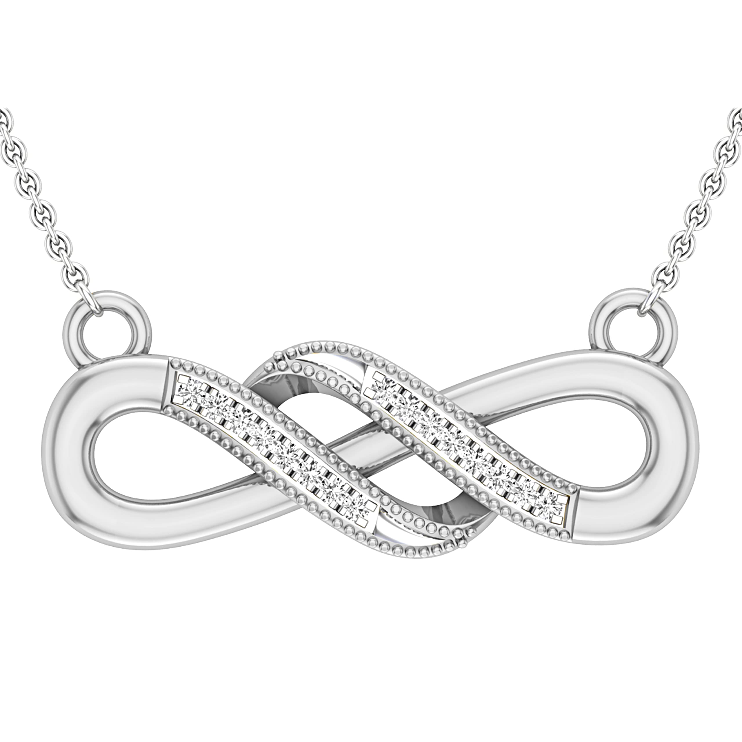 Round White Diamond Wide Double Infinity Swirl Pendant for Women with 18 Inch Gold Chain (0.05 ctw, Color I-J), Available in 14K/18K Gold