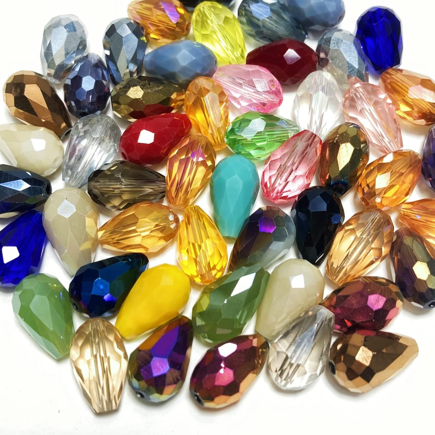 200pcs Teardrop Crystal Glass Beads 4x6mm Vertical Hole Faceted Glass Teardrop Spacer Beads for Bracelets Necklace Earring DIY Jewelry Making Craft(Mix Colors)