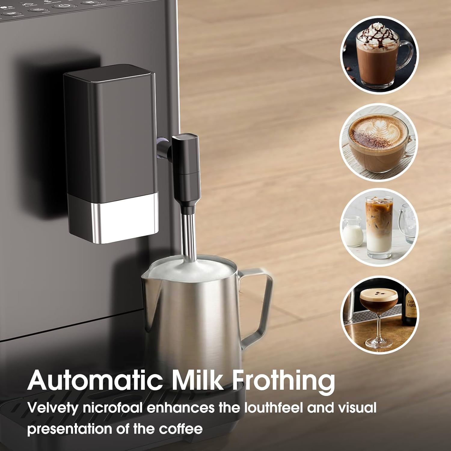 COWSAR 20bar Automatic Espresso Machine with Grinder & Manual Milk Frother, Auto-Clean Function Espresso Maker, Professional Expresso Coffee Machines with Button Controls for Cappuccino, Latte, Black