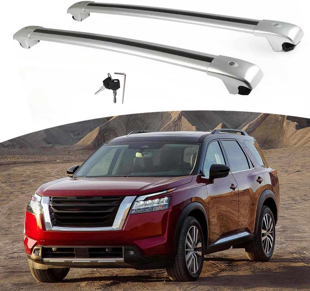 2PCS Aluminum Crossbar Cross Bar Fit for Nissan Pathfinder 2022-2025 Luggage Cargo Carrier Roof Rack Rails with Anti-Theft Locks Lockable (Black)