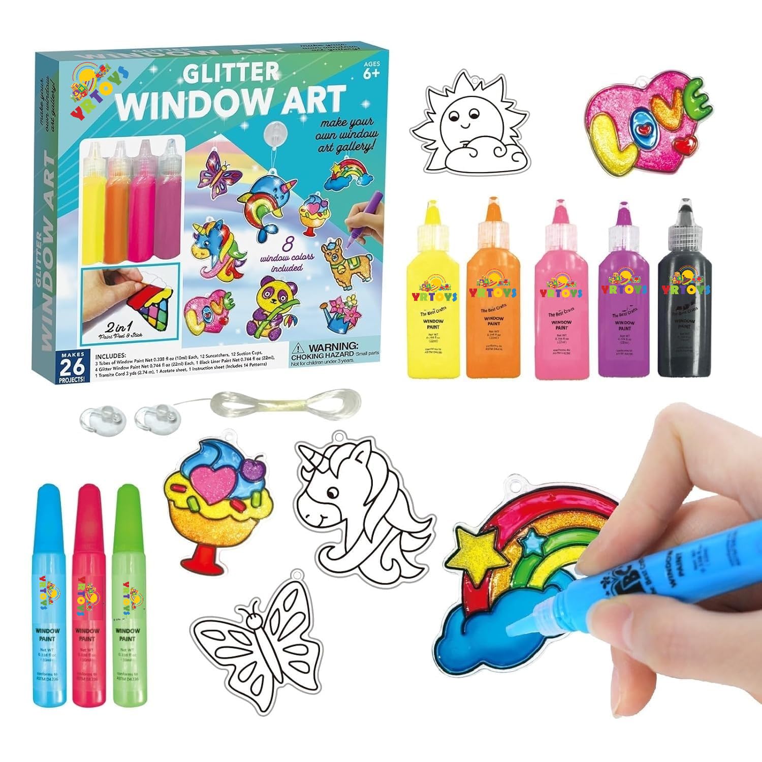 YRTOYS DIY Soft Glue Painting Craft Kits, Crystal Paint Arts and Crafts Set with Crystal Pendant and Chains, Keychain Pendant Making Kit for Girls & Boys (Pack of 1) (Glitter Window Art) (B0CQVP1PWQ) Amazon Price History, Amazon Price Tracker