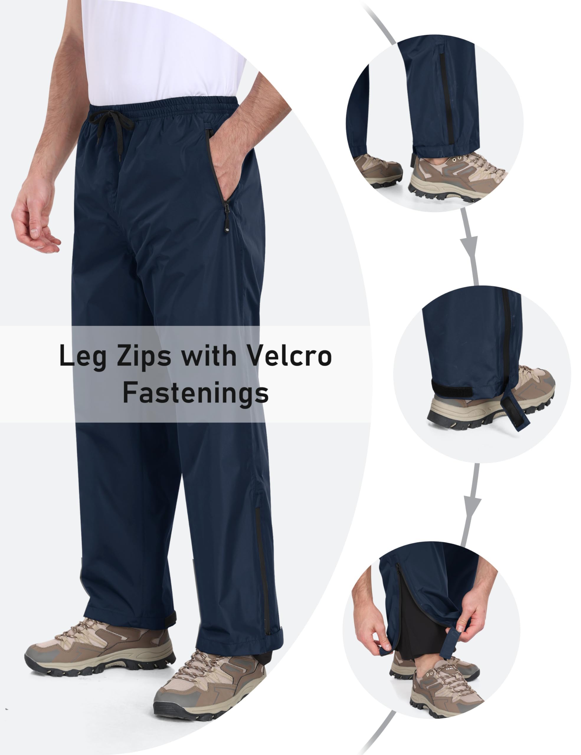 MoFiz Pantalon de Pluie Homme Léger Imperméable Respirant Coupe-Vent Pantalon de Randonnée Moto Pliable avec Poches Zippées