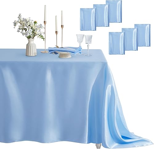 Paquete de 6 manteles rectangulares resistentes a las manchas, sin arrugas, suaves y sedosos, manteles de comedor de satén para comedor, uso en