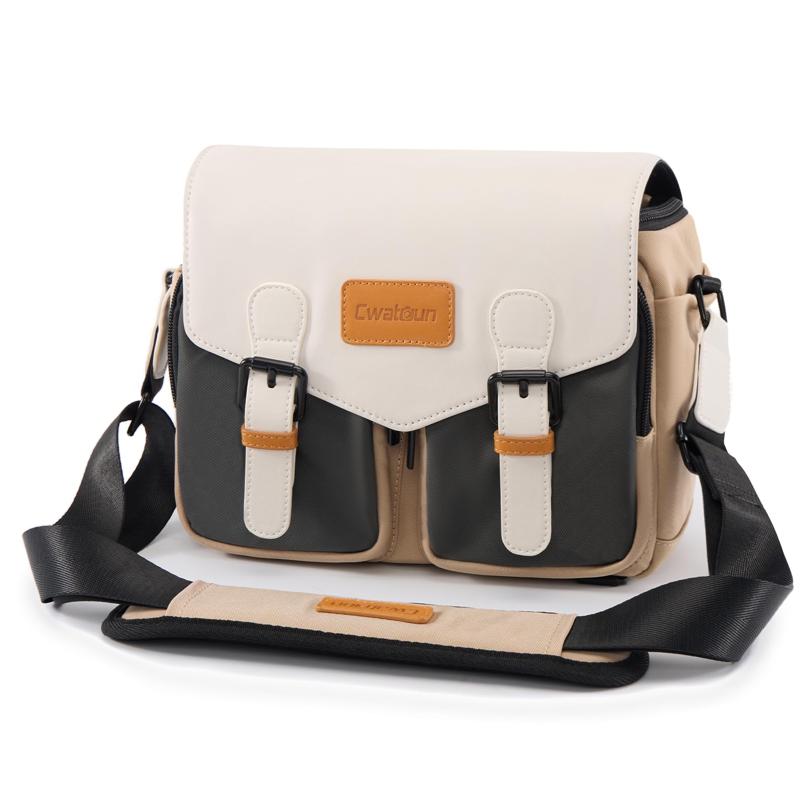 Cwatcun Borsa per Fotocamera borsa fotografica compatta, piccola fotocamera impermeabile borsa messenger con supporto per treppiede, fotografia di viaggio borsa DSLR/SLR,L