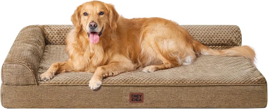 EHEYCIGA Extra Large Dog Bed Othorpedic, Memory Foam XL Dog Bed with Washable Removable Cover, Waterproof Pet Sofa Couch XLarge Size Dogs with Nonskid Bottom, 44x32x6.5, Camel | Washable Removable Cover, Waterproof Flat Pet Sofa Couch with Nonskid Bottom, 44x32x6.5