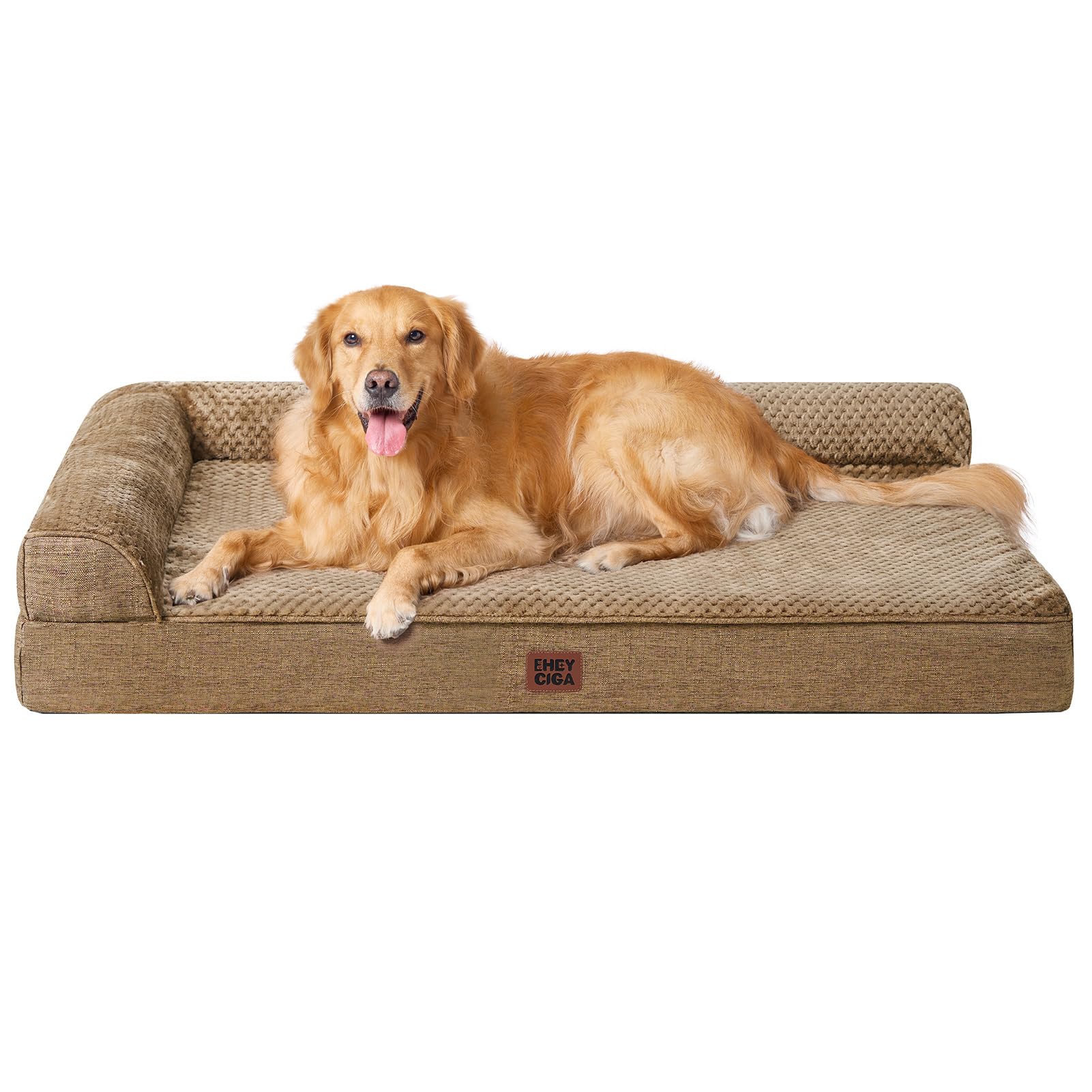 EHEYCIGA Extra Large Dog Bed Othorpedic, Memory Foam XL Dog Bed with Washable Removable Cover, Waterproof Pet Sofa Couch XLarge Size Dogs with Nonskid Bottom, 44x32x6.5, Camel