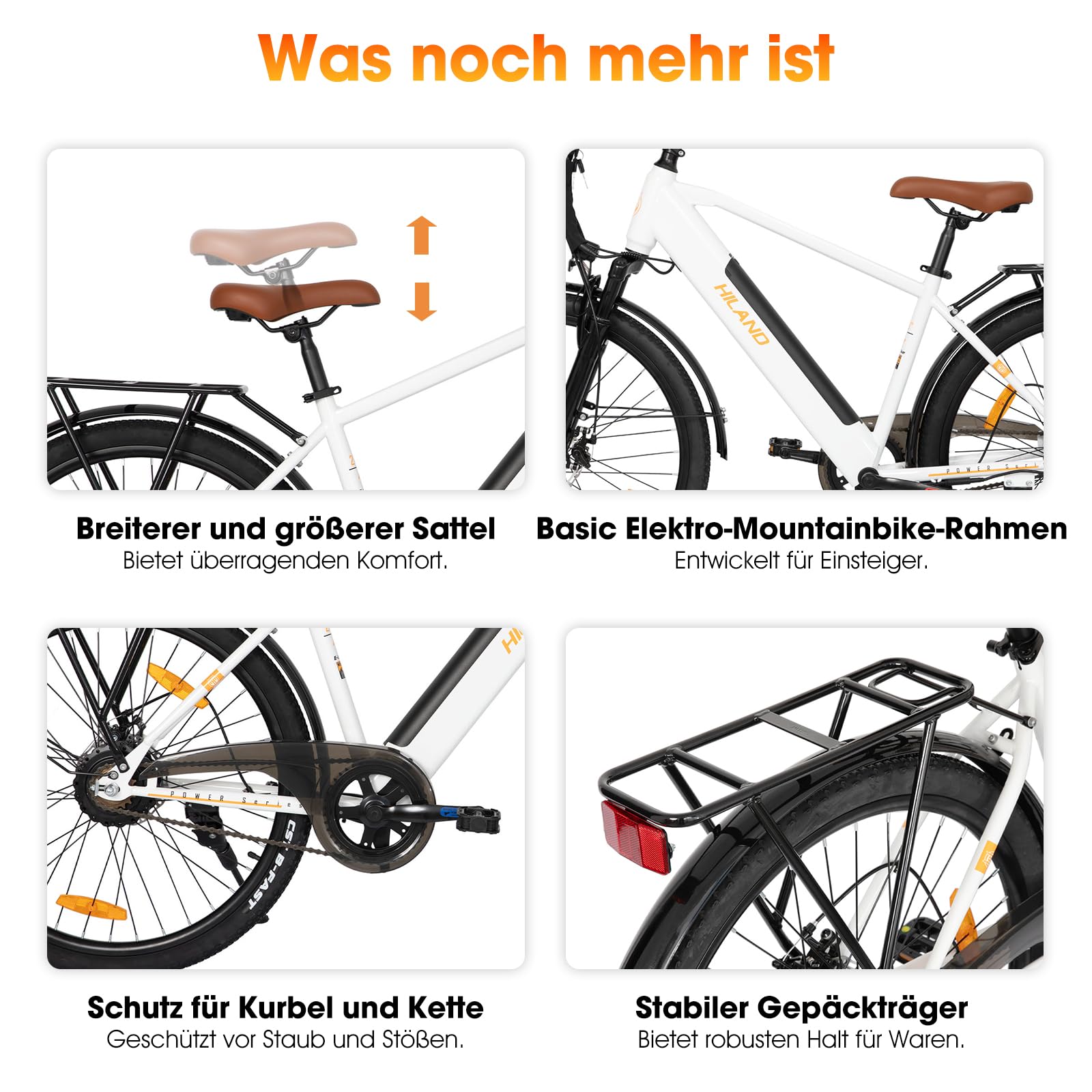 HILAND Vélo Électrique VTT 26 Pouces, Mountain Bike Électrique avec Moteur 250W, Batterie Amovible 36V 7,8Ah, Fourche Suspendue, VAE Homme Femme, Blanc/Gris