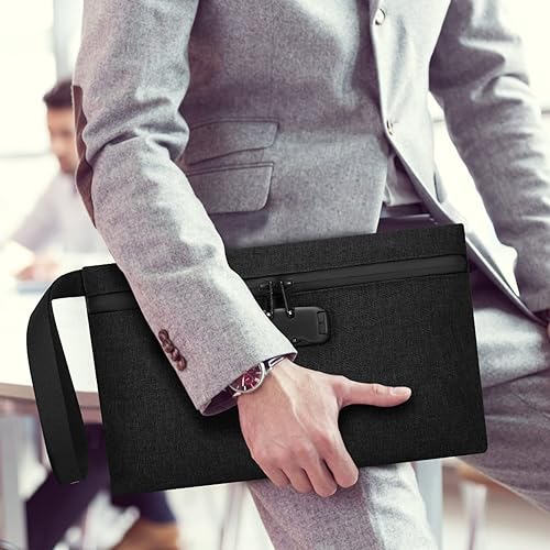 Miniatura 7 de AMIR Bolsa de dinero con cerradura, bolsa de dinero de seguridad para efectivo, 13 x 8 pulgadas, bolsa de accesorios de bloqueo para hombres y