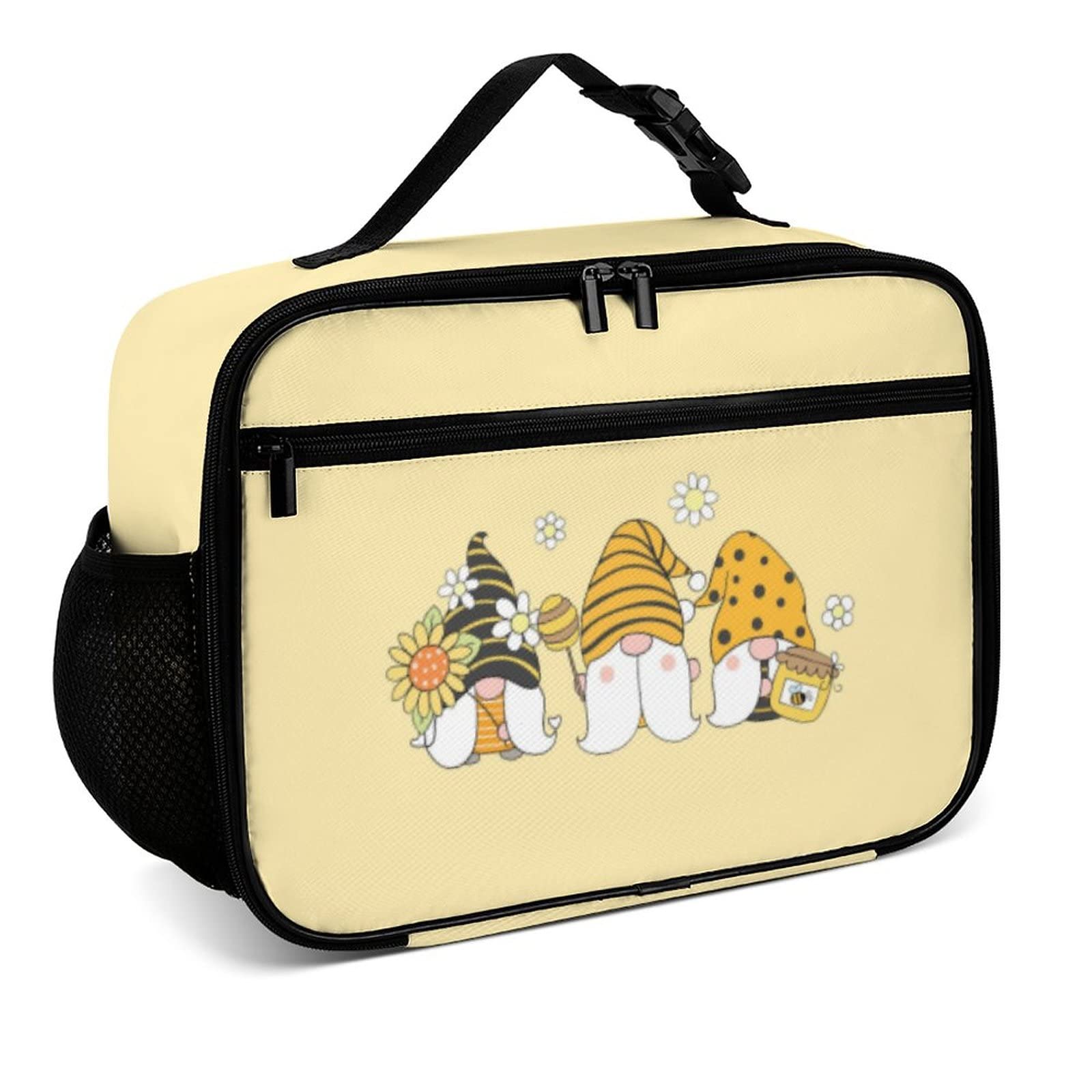 Mushroom068 Cute Sunflower Bee Gnomes Reusable Lunch Box Insulated Lunch Bag Cooler Bag Lunchbox Meal Food Container Tote Bag for Women Kids Girls Boy School Camping Hiking Picnic Beach Travel