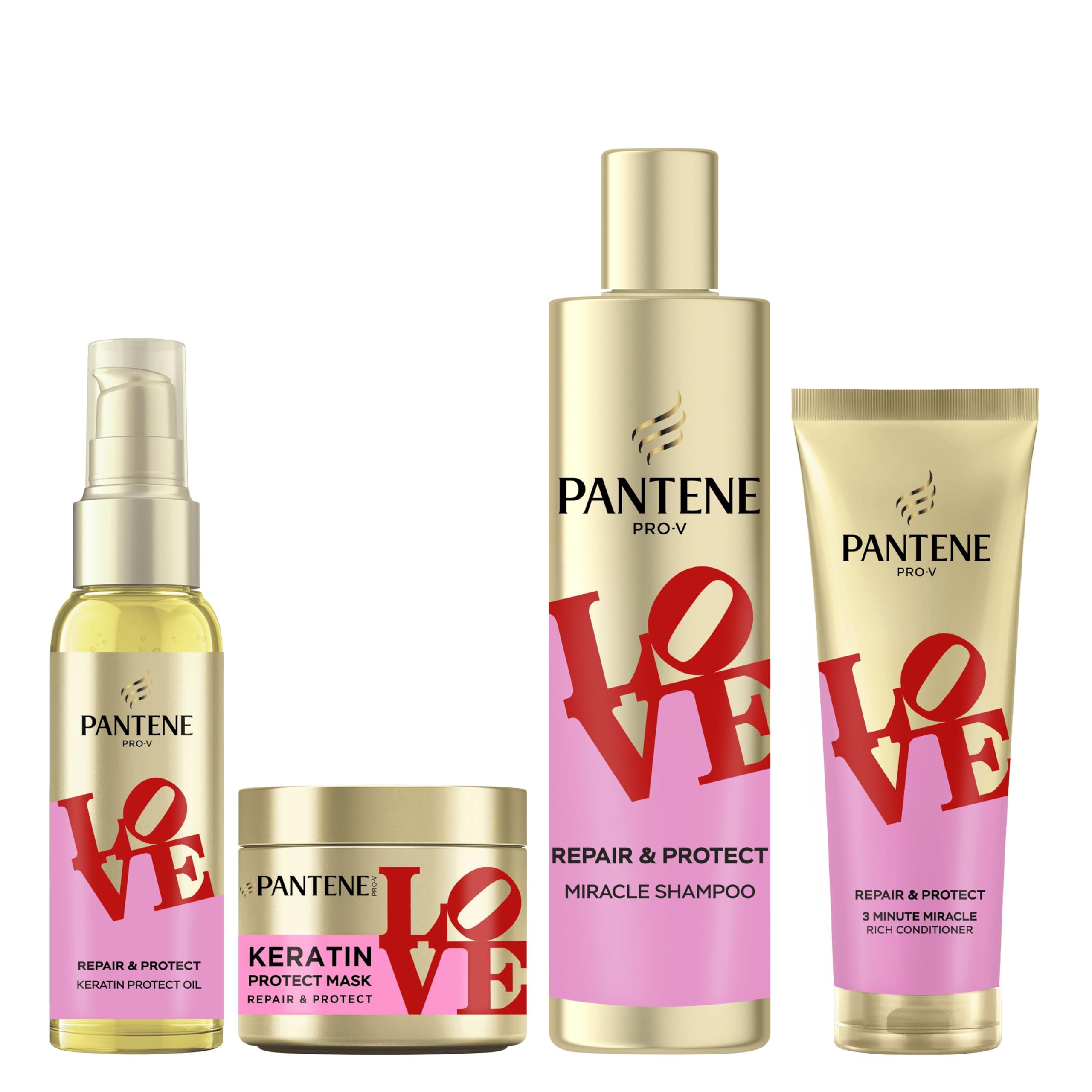 Pantene Pro-V x Robert Indiana Art Collection Routine Repair et Protect. Shampooing 250ml, Soin 220ml, Masque 300ml, Huile 100ml. Cheveux Secs et Abîmés