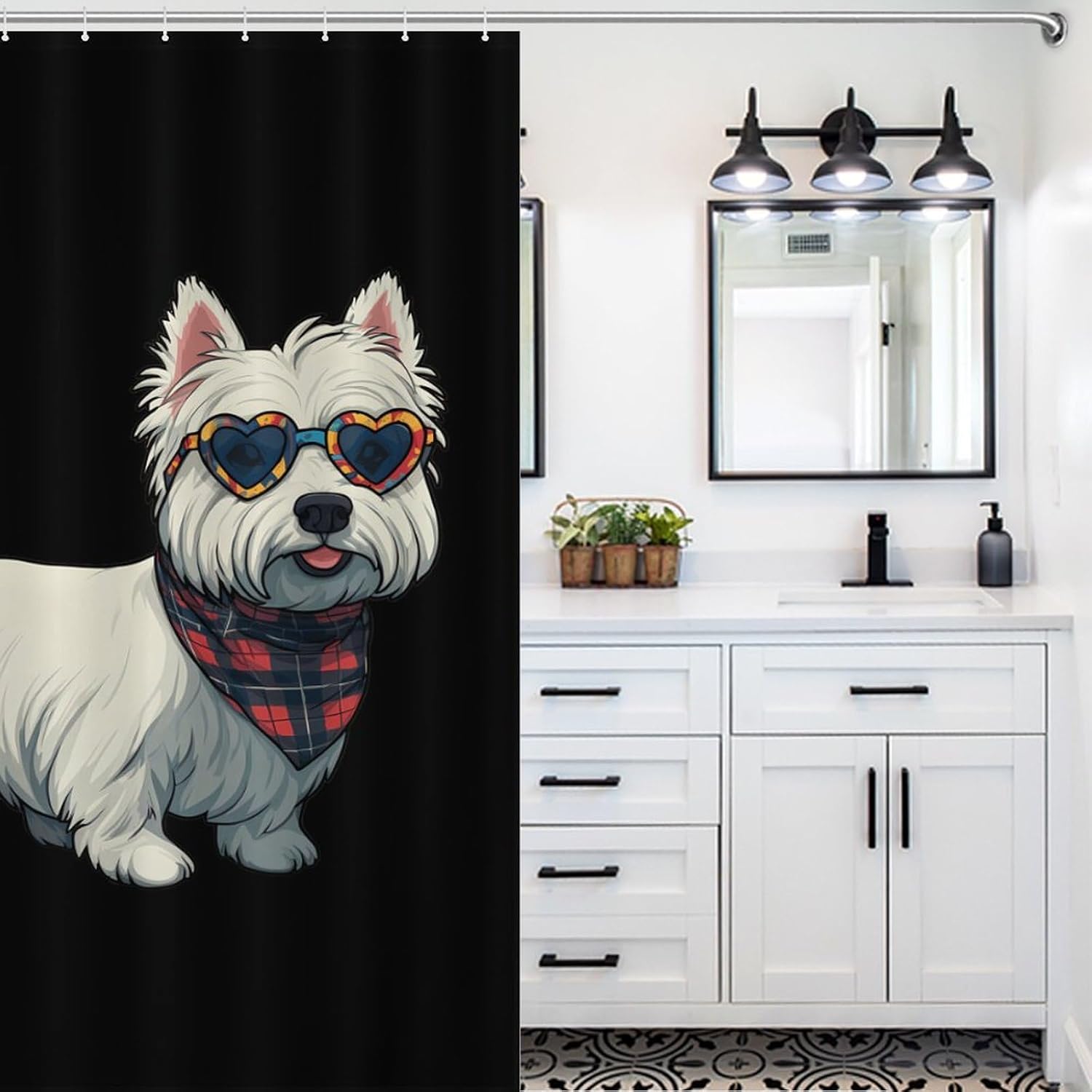 Westie Dog Shower Curtain 46.85x70.87Inch（119x180cm） Polyester Bath Curtain Shower Curtains Printed Decorative