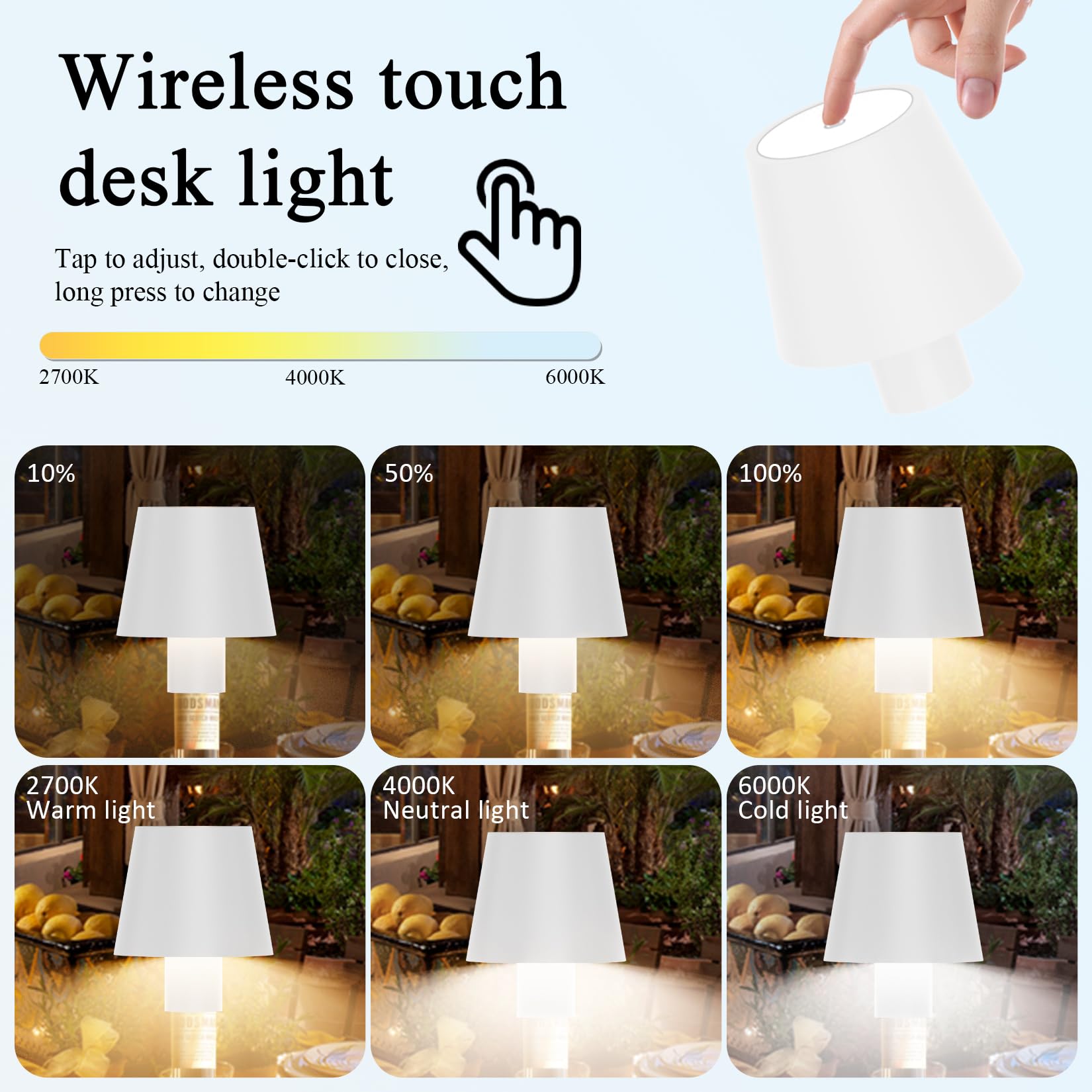 Aipsun Lampe Bouteille LED Rechargeable 2 Pièces, 5500mAh, 3W, IP54, 3000K-6000K, Aluminium, Dimmable pour Jardin Bar Restaurant (Blanc)