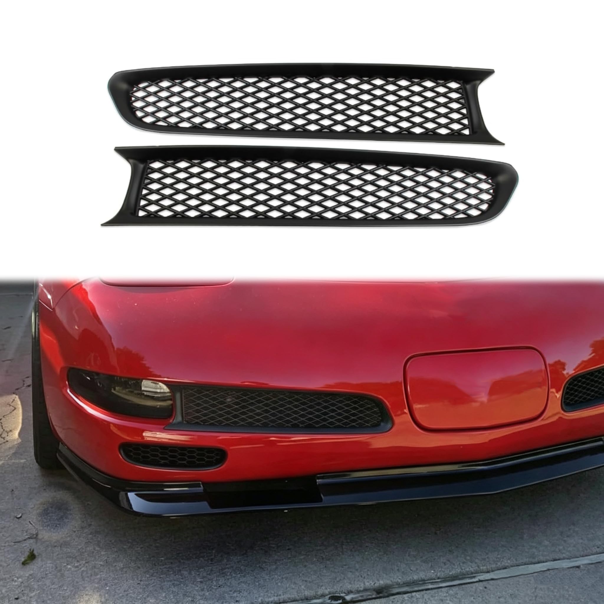 Black Front Bump Reseau Cover Fog Trim Accessories for 1997-2004 Chevrolet Corvette C5 (Type B)