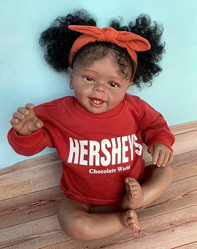 RXDOLL Muñeca bebé recién nacida realista de 24 pulgadas, muñeca recién nacida realista de silicona suave bebé afroamericano bebé muñeca niña muñeca