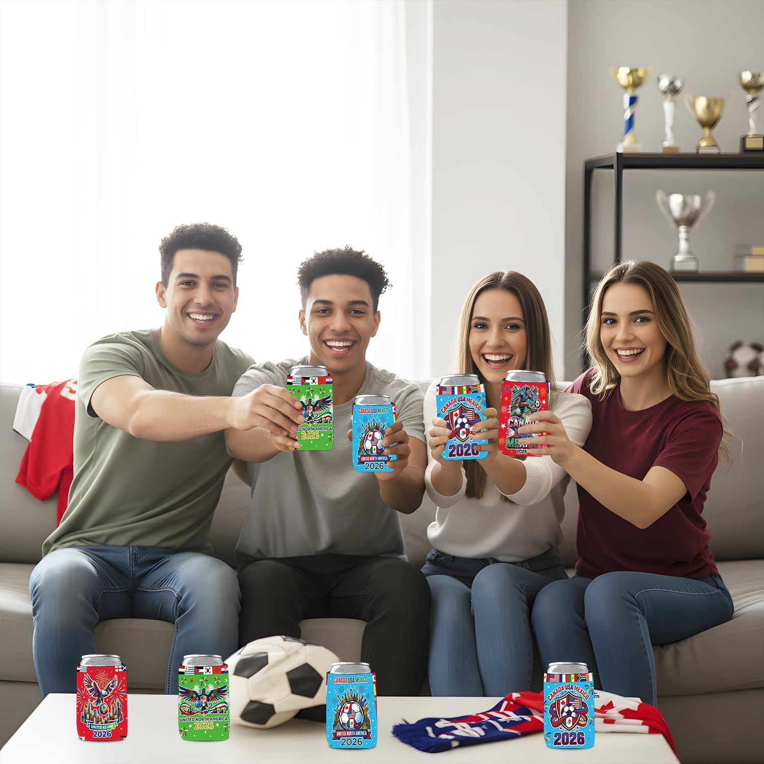 World Party Cup Decorations - 12PCS World Soccer Cup Party Can Cooler Sleeves Supplies 2026, World Country Flags Insulated Cup Sleeve Decor Set for Game Sports Competition