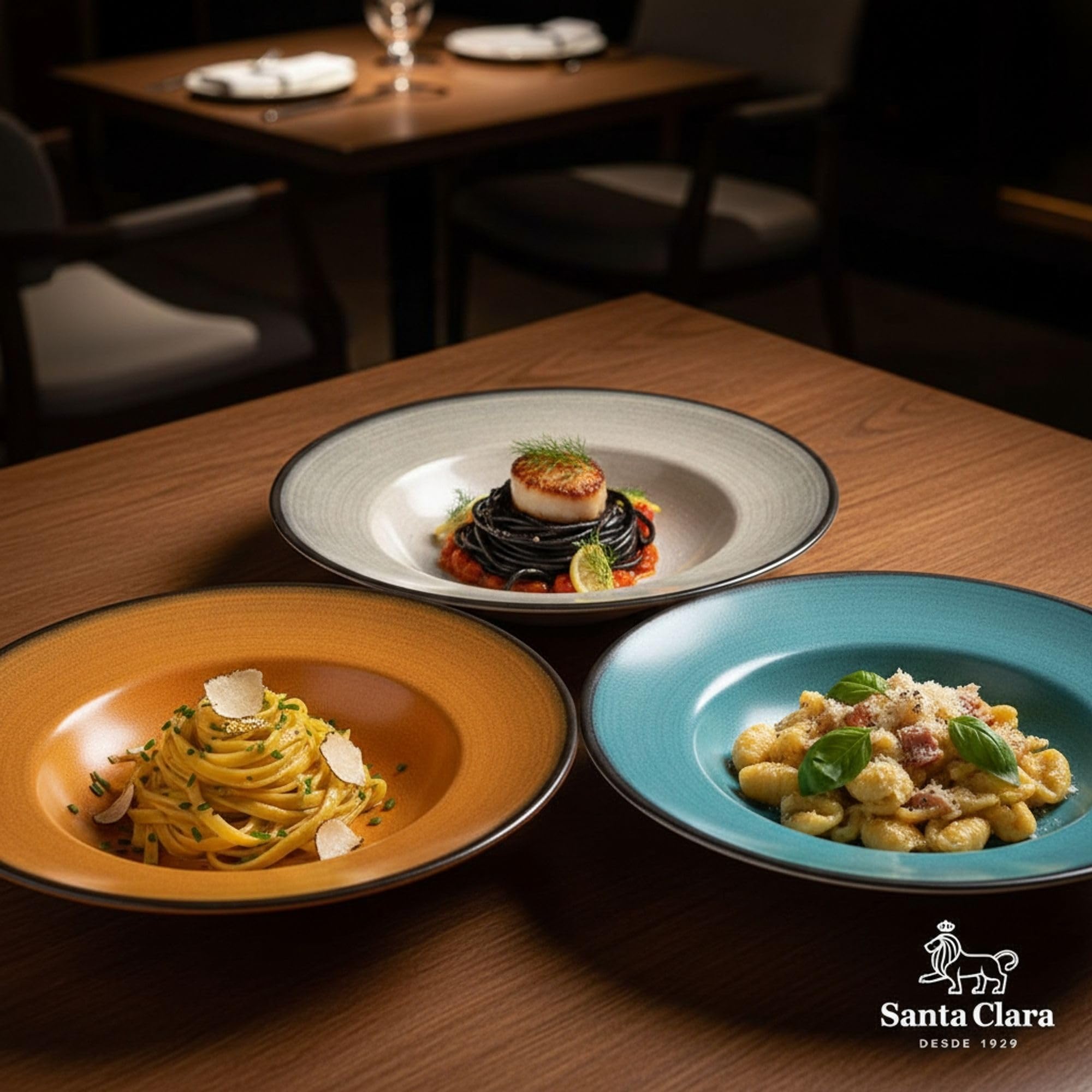 SANTA CLARA | Set de 6 Platos Hondos para Pasta 28 cm Cerámica Stoneware Piamonte, Vajilla para Hogar y Cocina, Ideal para Raciones Generosas, Apto Microondas y Lavavajillas, Resistente