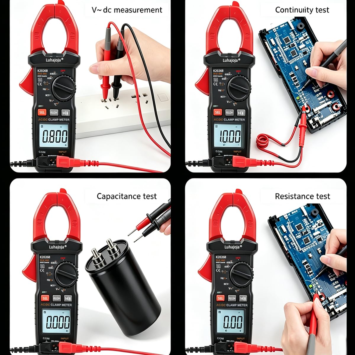 Clamp Mete, 6000 Counts, Auto Ranging, Measures High AC/DC Current 600A, 600V AC/DC Voltage, Multimeter, Voltage Meter, Amp Meter, Electrician Tools, with Alligator Clips, Backlit Display