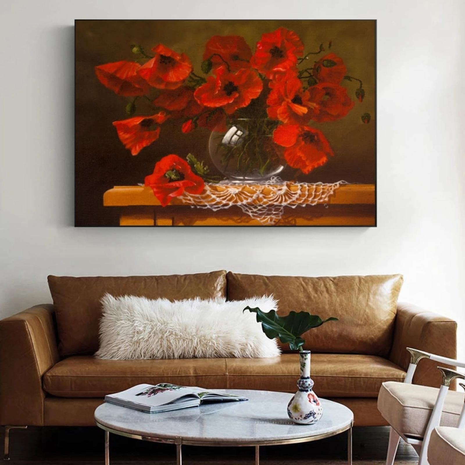 TSHAOSHUNHT Arte de la pared moderno impresión en lienzo flor roja cartel pintura sala de estar decoración del hogar decoración de la pared-60x90cmx1 marco interior