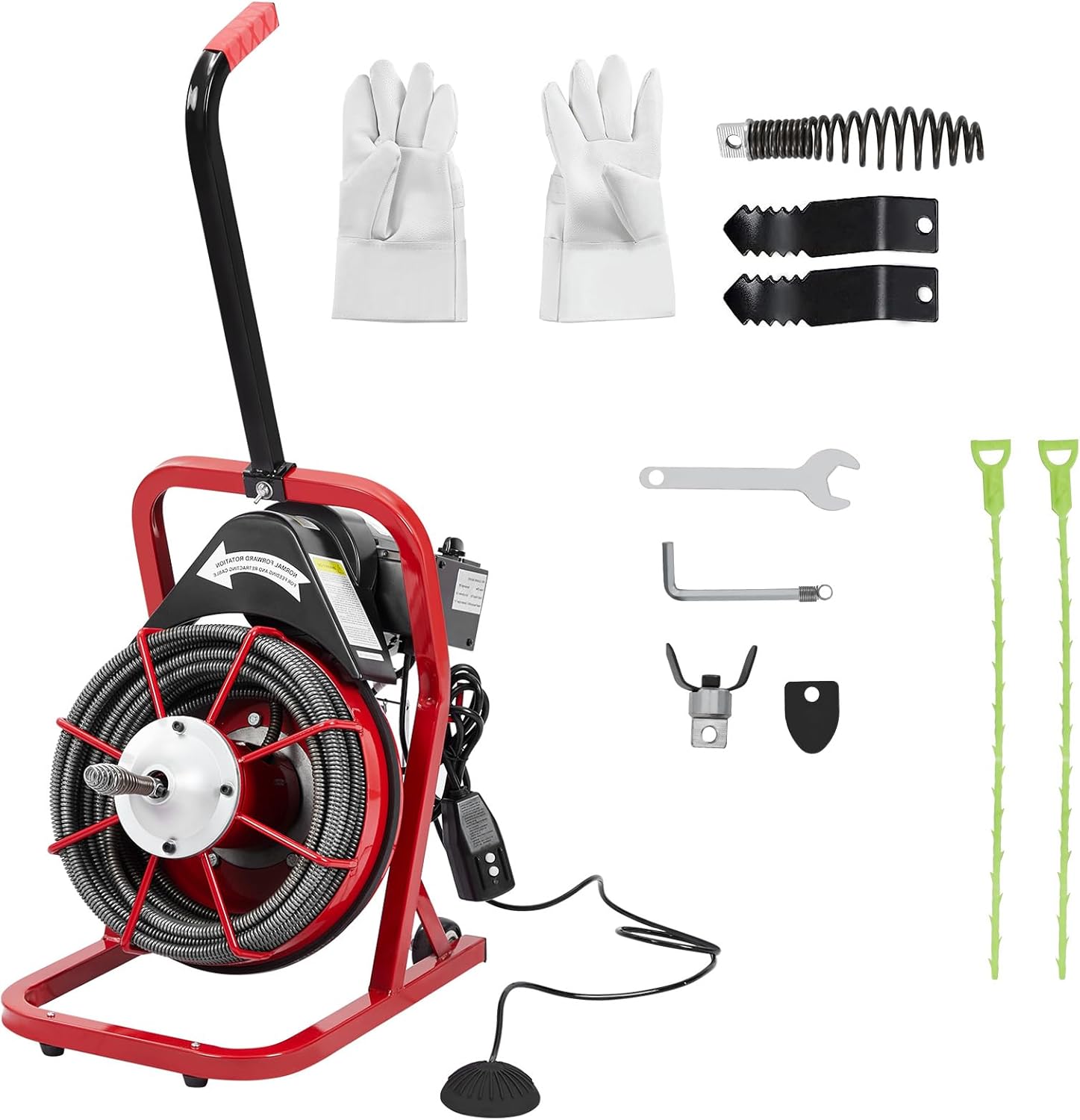 Electric Drain Cleaner Machine, 1/2" x 75Ft Auto-Feed Drain Auger for 1-4 Inch Pipes, Includes 4 Cutters & Gloves, Sewer Snake for Toilet Sink Drain Clog Removal