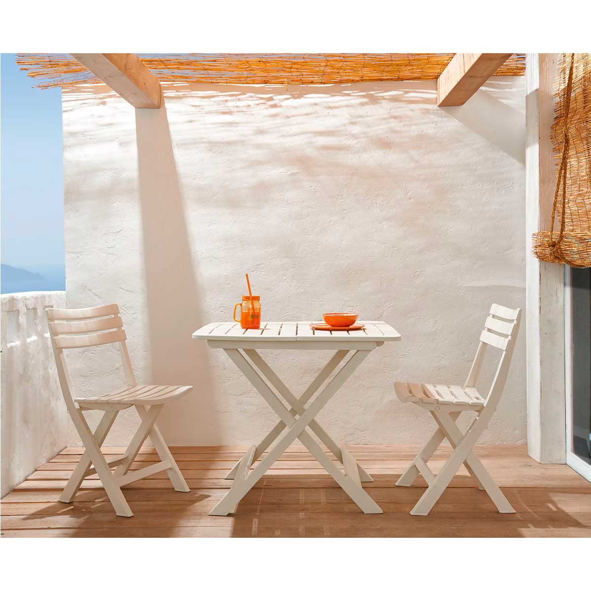 vidaXL Tavolo da Giardino Pieghevole Design a Doghe Robusto Durevole Leggero Elegante Tavola Arredi per Esterni Bianco 79x72x70 cm in Plastica