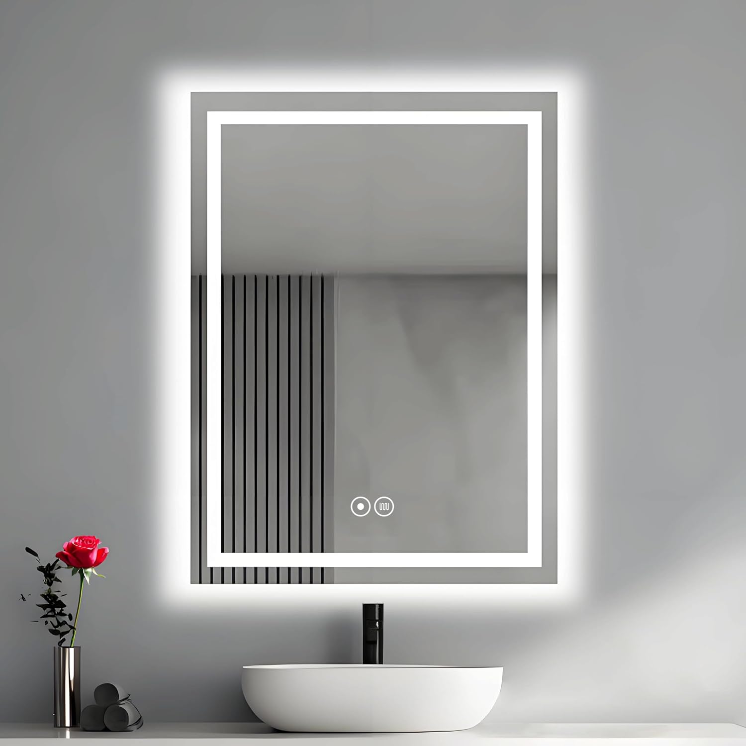 27.5in*35.5in Smart LED Bathroom Mirror, UL Listed, Tempered Glass, 3-Color Adjustable Backlight, Anti-Fog, Waterproof, Dual Mounting, Quick Installation for Bathroom