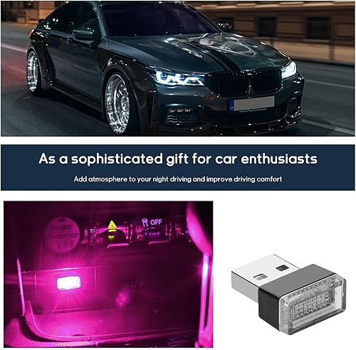 Miniatura 6 de Dickno 4 lámparas LED USB para el interior del automóvil, mini luz nocturna LED portátil, kit de iluminación ambiental de interfaz USB enchufable,