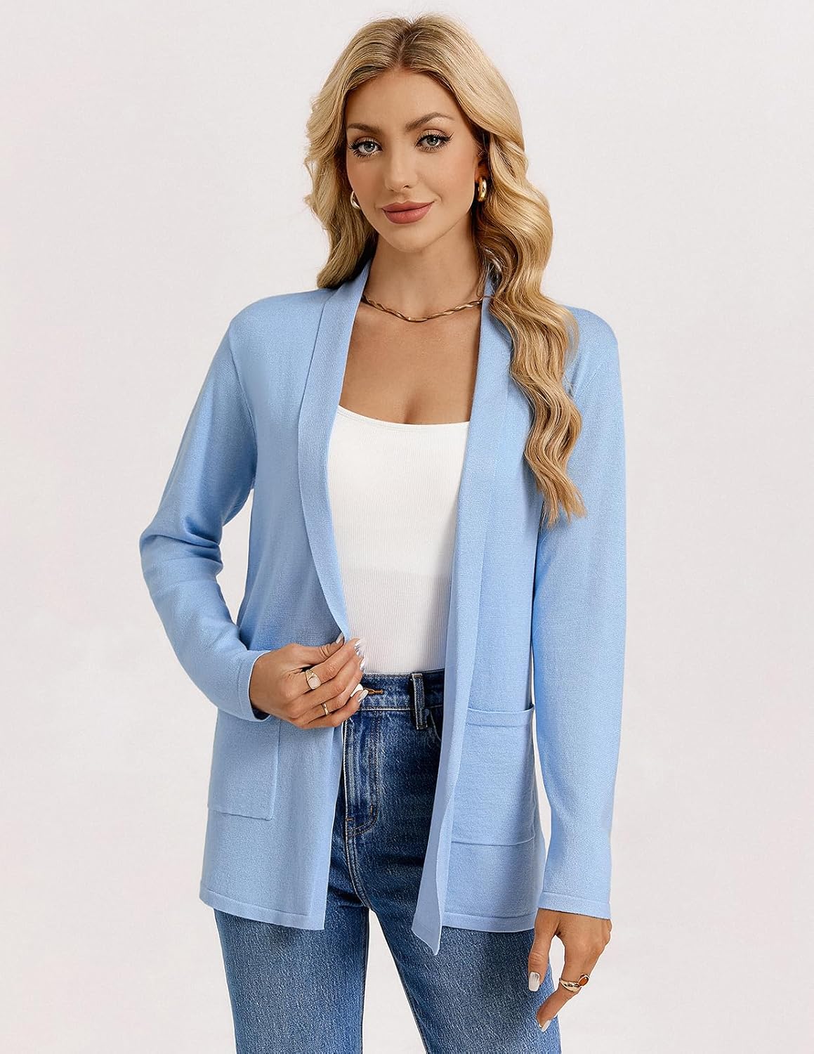 GRACE KARIN Long Cardigans for Women, Long Sleeve Open Front Cardigan Sweaters, Lightweight Spring Jacket with Pockets - Image 3